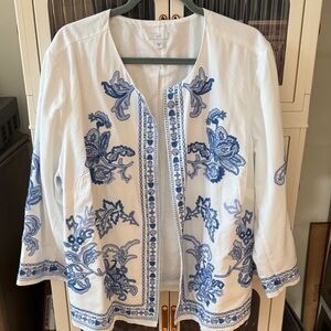 J. Jill White Jacket with Blue Embroidery